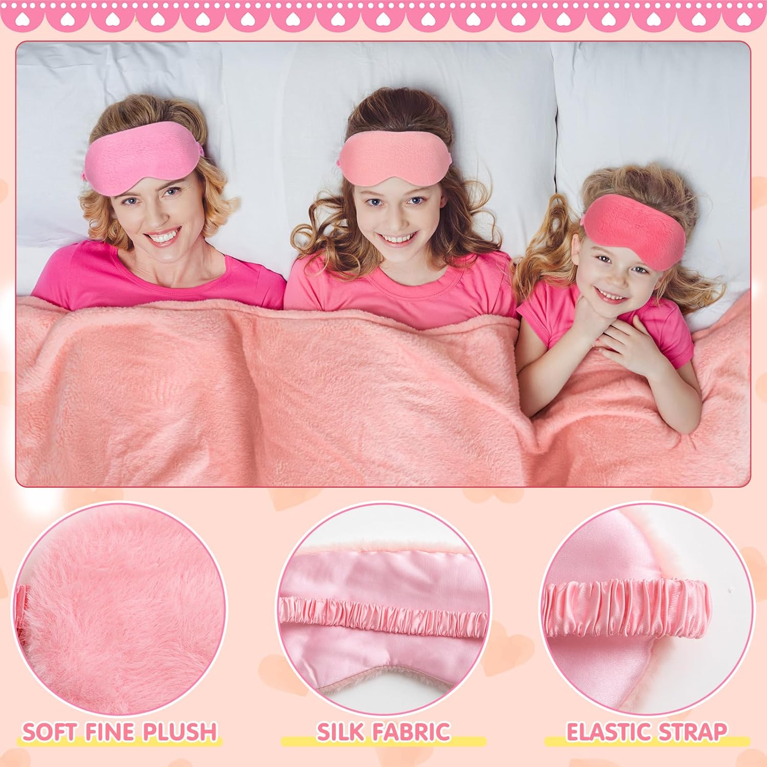 18 Pcs Kids Sleepover Party Supplies Set for Girls Fleece Soft Blankets Fluffy Heart Throw Pillow Plush Sleep Eye Mask for Spa Camping Birthday Favors(Pink,Jade,Dark Pink) - Image 7