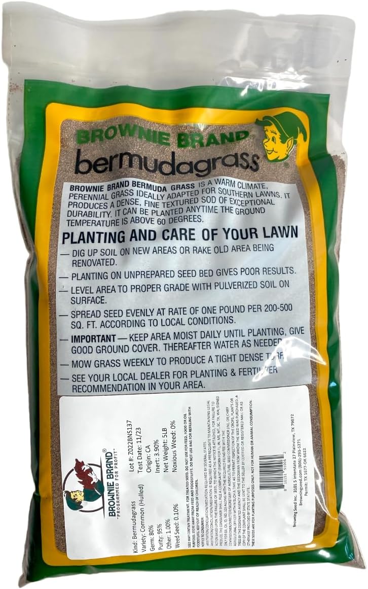 Brownie Brand Bermudagrass- Cynodon dactylon (Common (hulled), 5lb)