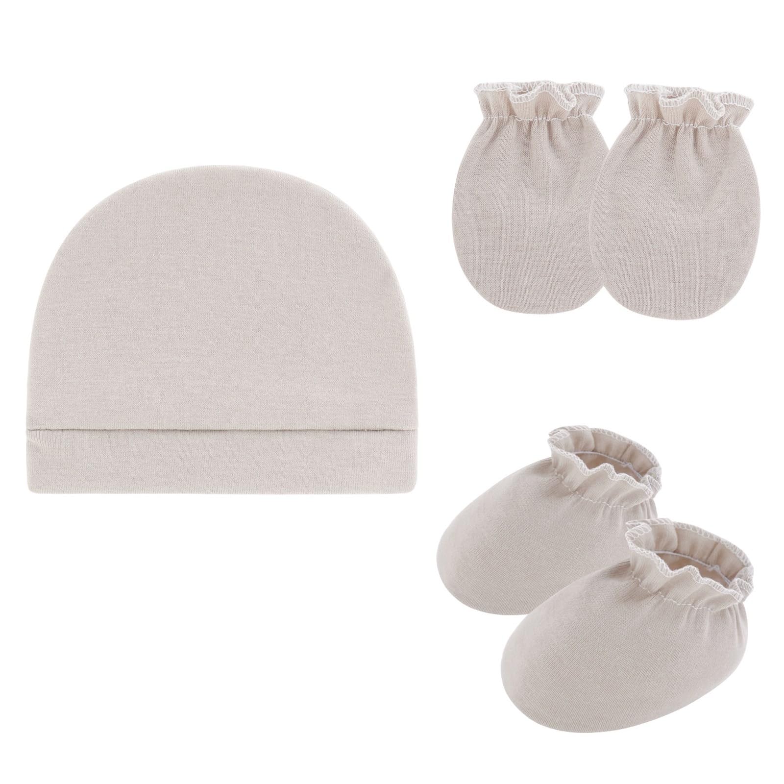 Newborns Baby Scratch Proof Mittens Booties and Bonnet Hat Soft Cotton Headwear Breathable Design for Infant Protections Bonnet Gloves Socks Set