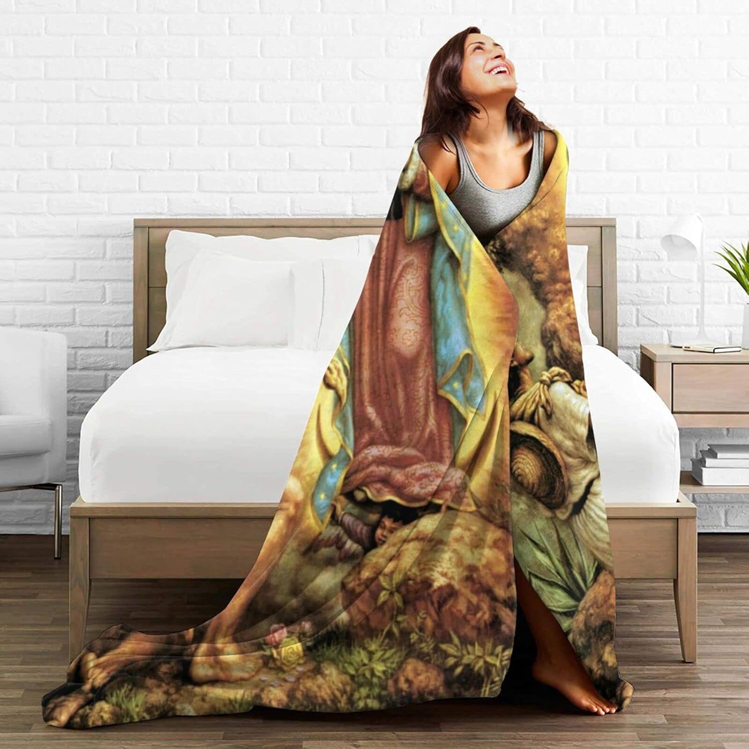 Our Lady of Guadalupe Fleece Blanket Throw Blanket, Ultra-Soft Cozy Micro Fleece Blanket for Sofa, Couch, Bed, Camping, Travel, & Car Use-All Seasons Suitable80 X60