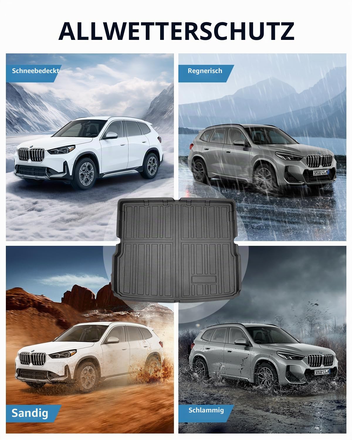 TPE Kofferraummatte BMW X1 Mild Hybrid PHEV / iX1 EV 2023-2026 | Hinten Kofferraum Schutzmatte Original, Kofferraumschutz mit Hohem Rand, Rutschfestes und Wasserdichtes