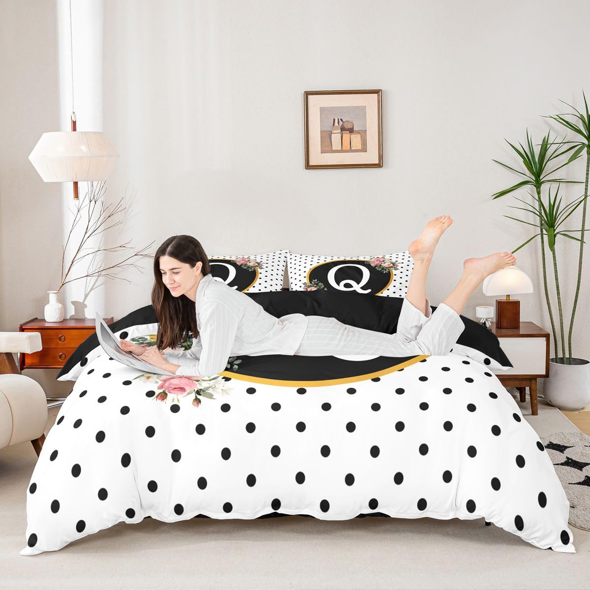 Homemissing Polka Dots Buchstabe Bettwäsche Set 155x220cm Erwachsene Kinder