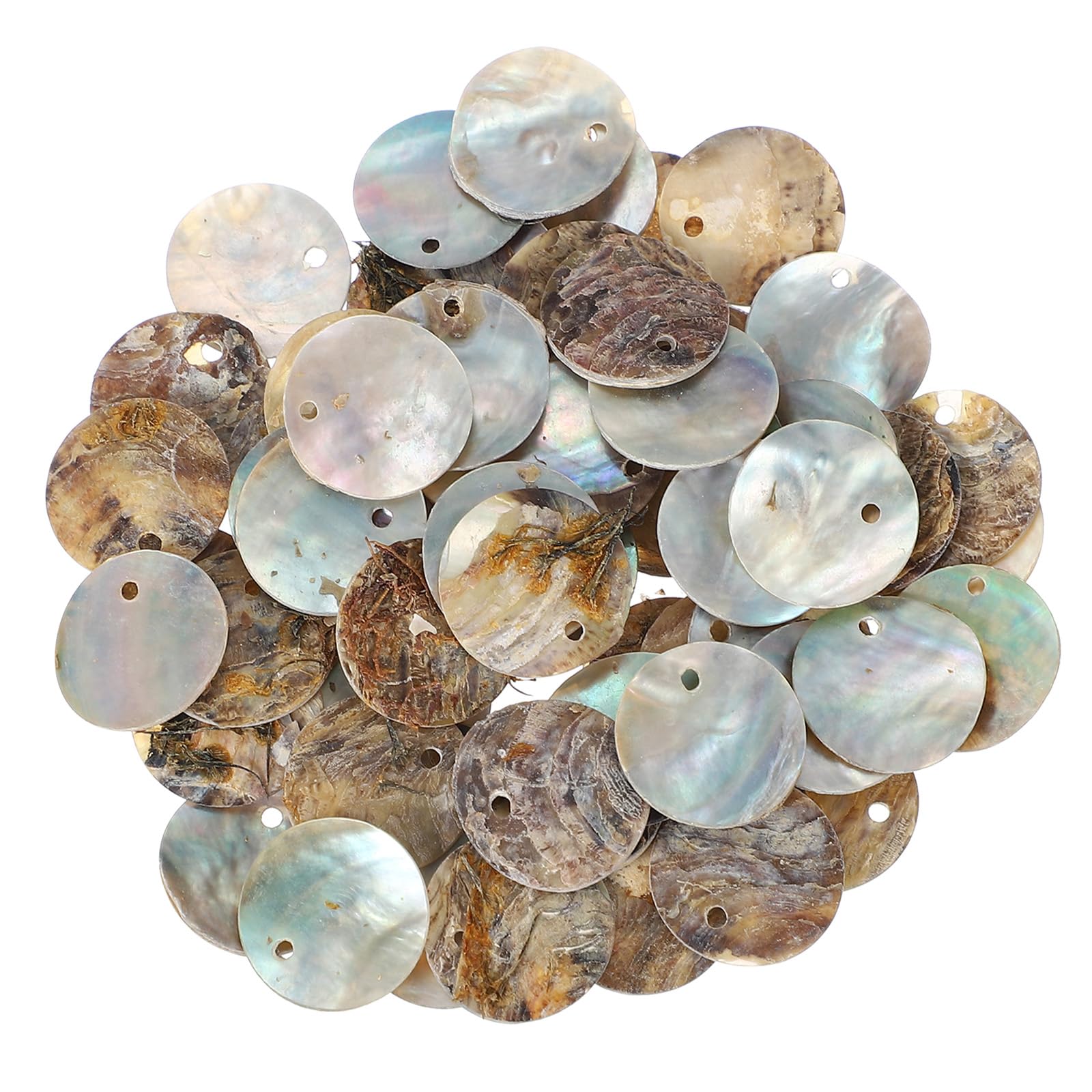 sourcing map 65Pcs Capiz Shells, 1.5cm/0.6" Round Natural Shells with a Hole for Seashell Wind Chimes Curtain Shell Garland DIY Jewelry Craft Wedding Home Decoration, Natural