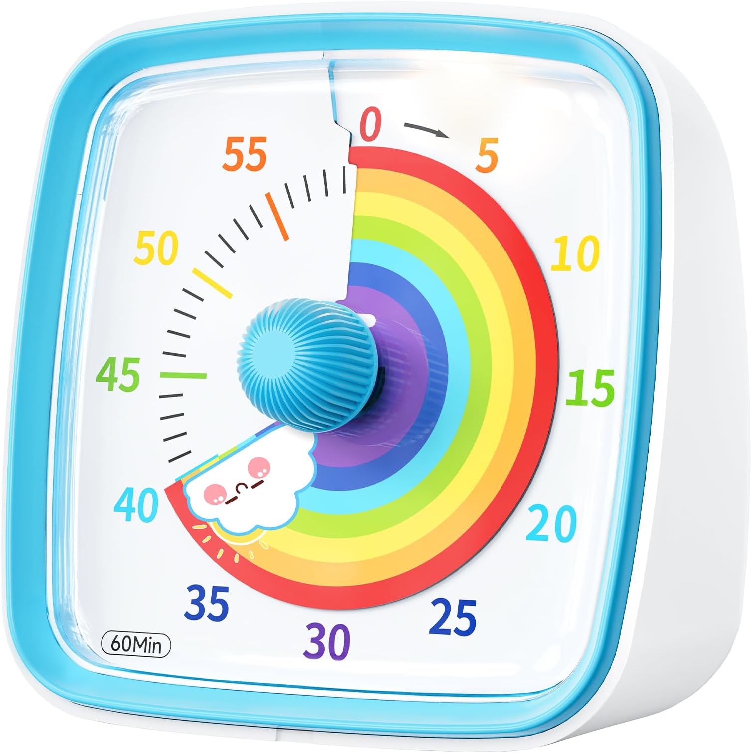 Yunbaoit Visual Timer for Kids & Adults, 60 Minute Rainbow Countdown Timer with Silent Flash Function, Time Management Tool for Classroom, Home, Kitchen, Office (Blue)