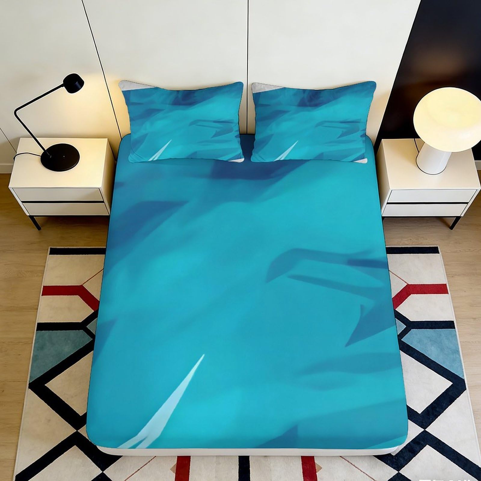 3D Printed Ocean Wave Fitted Sheet Microfiber Soft Turquoise Abstract Mattress Cover for Bedroom Teen Dorm Decor Protection 90x200x25cm