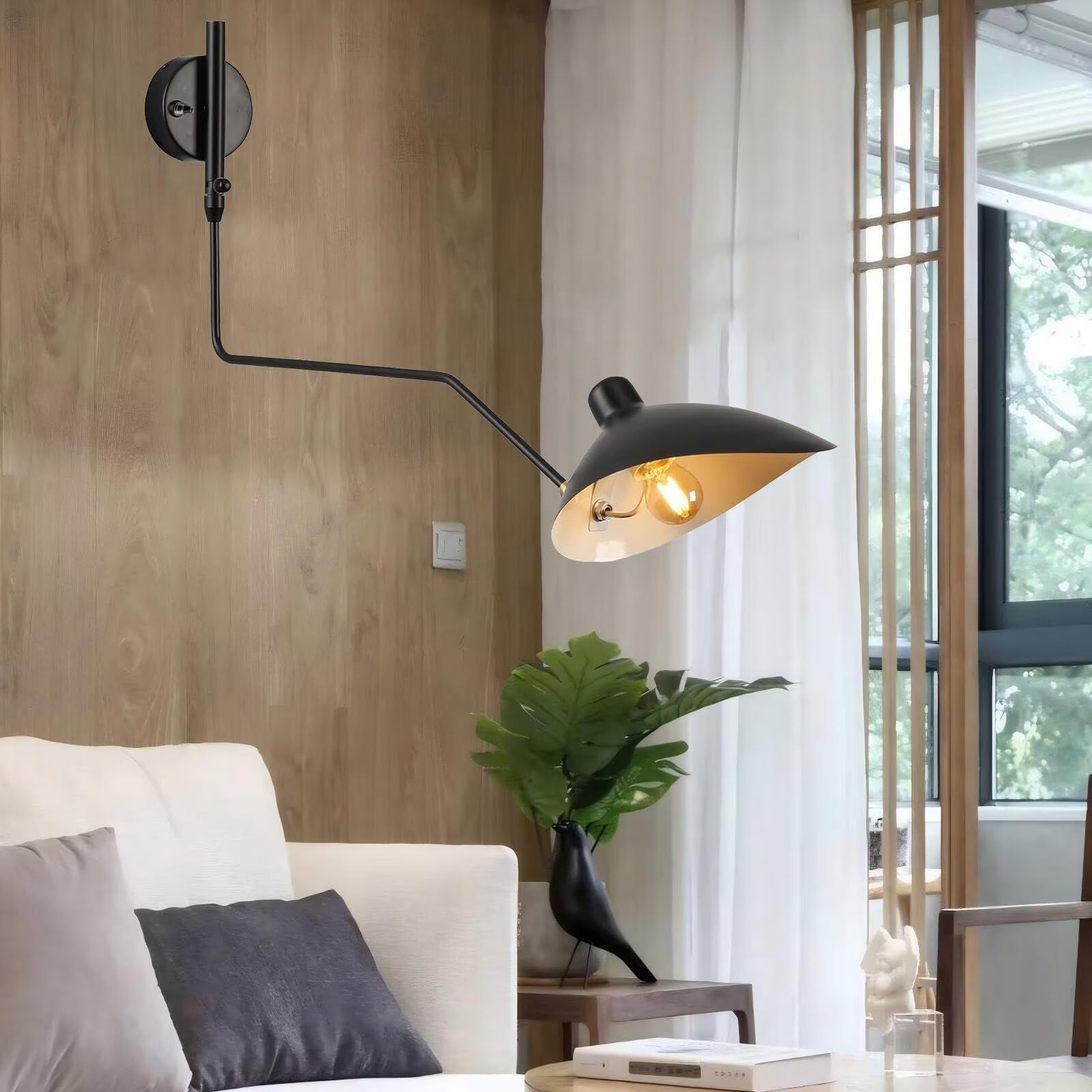 DESHOME Wall Light with Swivel Arm Hardwire Black 95cm Industrial Vintage Wall Lamp Indoor Long Wall Light Adjustable Arm, for Living Room, Bedside, Study, Children Room, E27 3000K