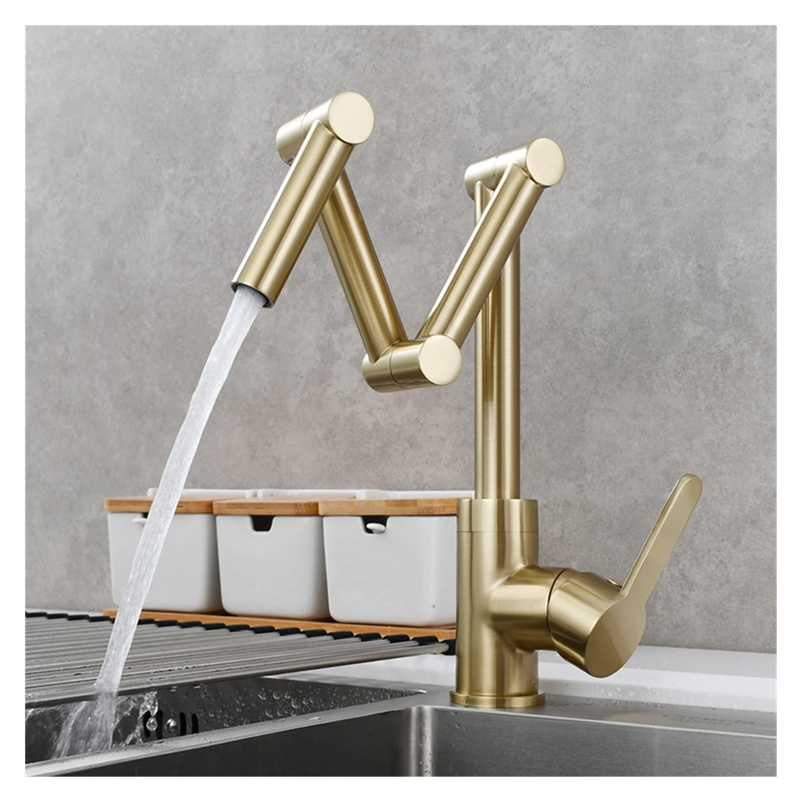 Cudtapi 1 Function Brushed Bathroom Faucet Brass Pot Filler Faucet Deck Mounted Three-Section Extension Folding Kitchen Triple Joint Swing Arm For Hot And Cold(1 Function Brushed)