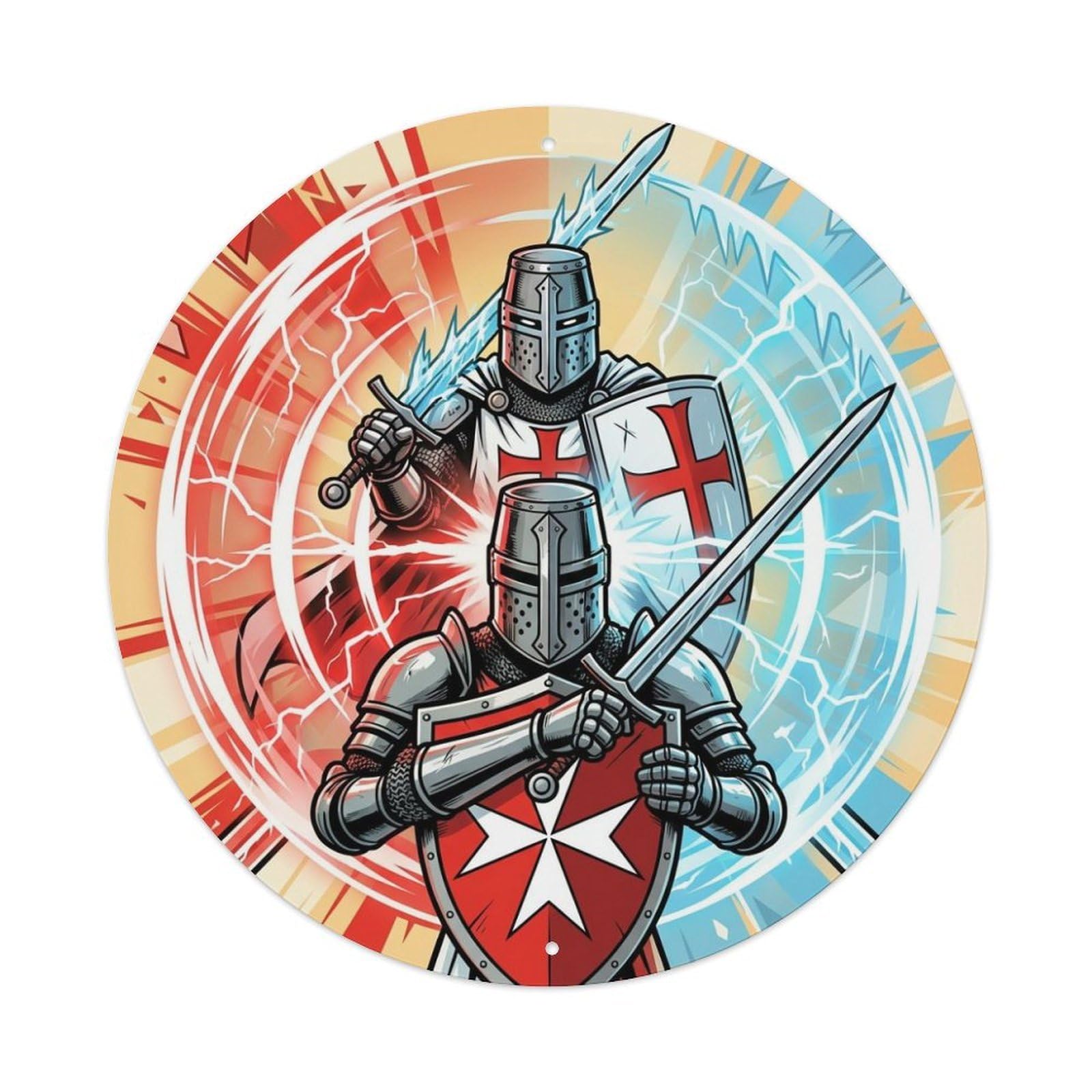 Holy Cross Anime Medieval Hospitaller Teutonic Knight Order Metal Tin Sign Plaque Wall Decor for Cafe, Man Cave, Club Bar, Office, Home Garden Round Metal Poster 8x8Inch