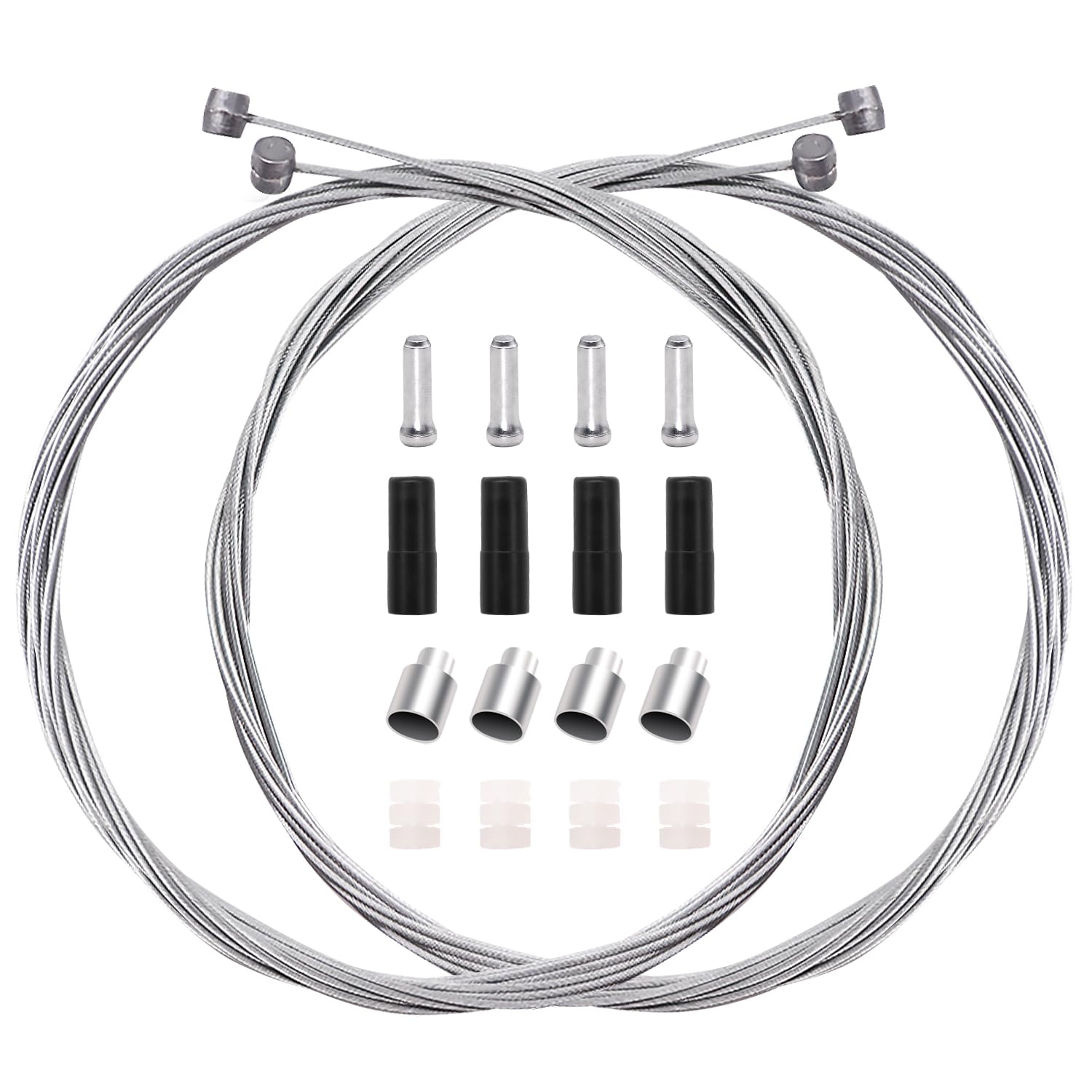 mankk 20PCS Universal Bike Brake Cable Set Standard Bicycle Brake Cable Bike Wire Cable Kit with O-Rings Cable End Caps and End Ferrule for Front and Rear Mountain Bike and Road Bike M-134, Black