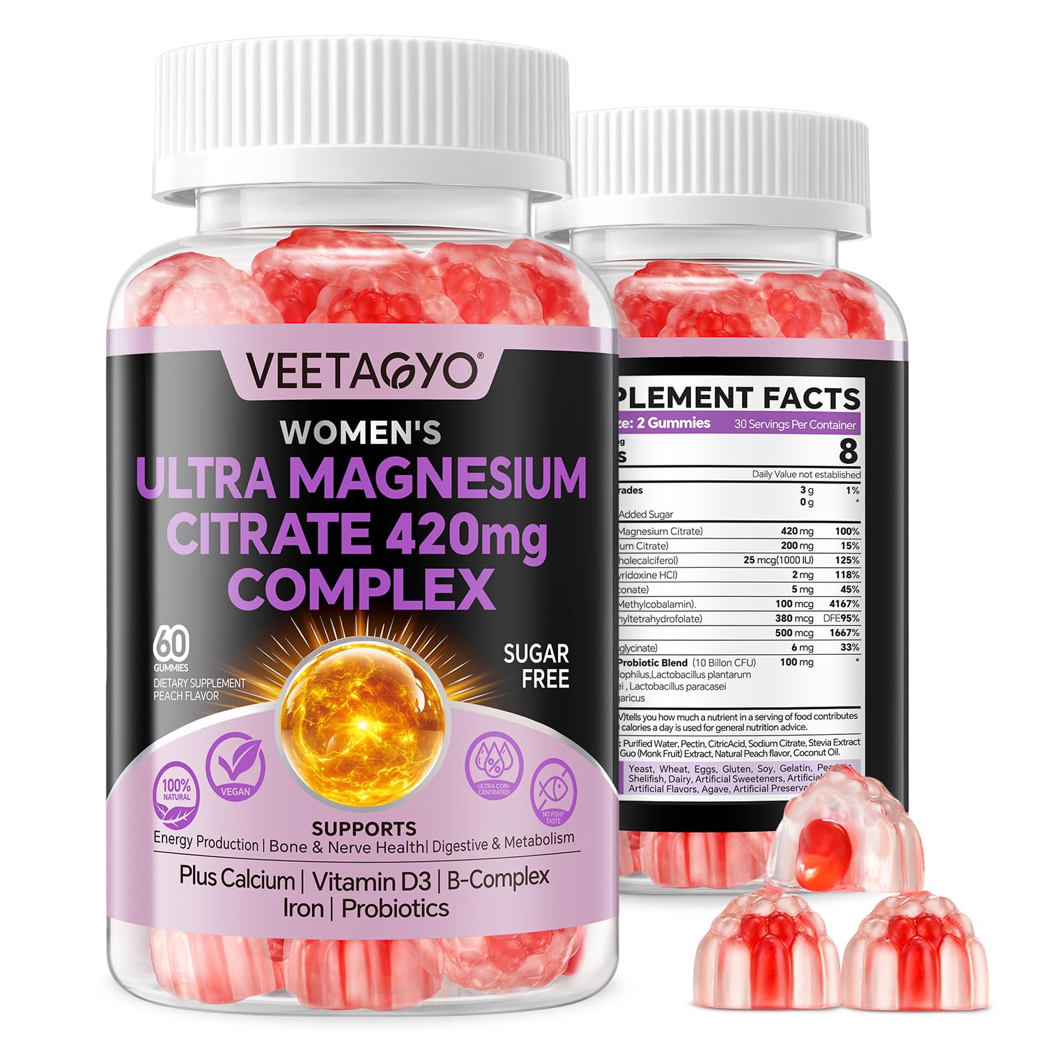 VEETAGYO Magnesium Citrate Gummies 420mg for Adult 60Cts