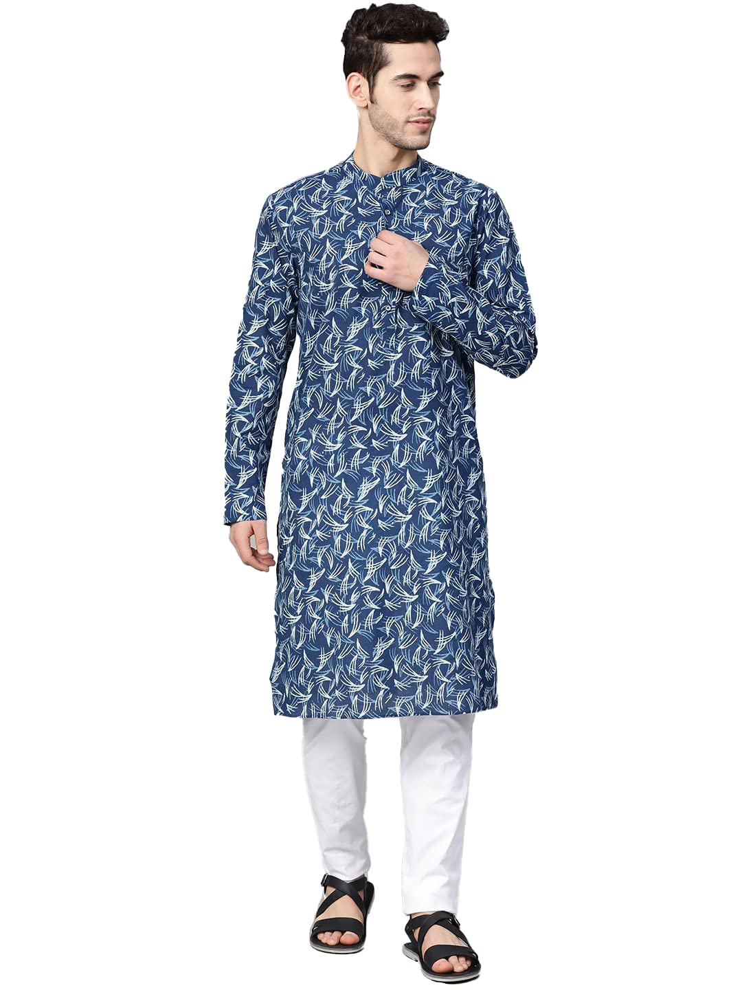 See Designs Men's Cotton Regular Regular Fit Kurta (15049814_Blue_L)