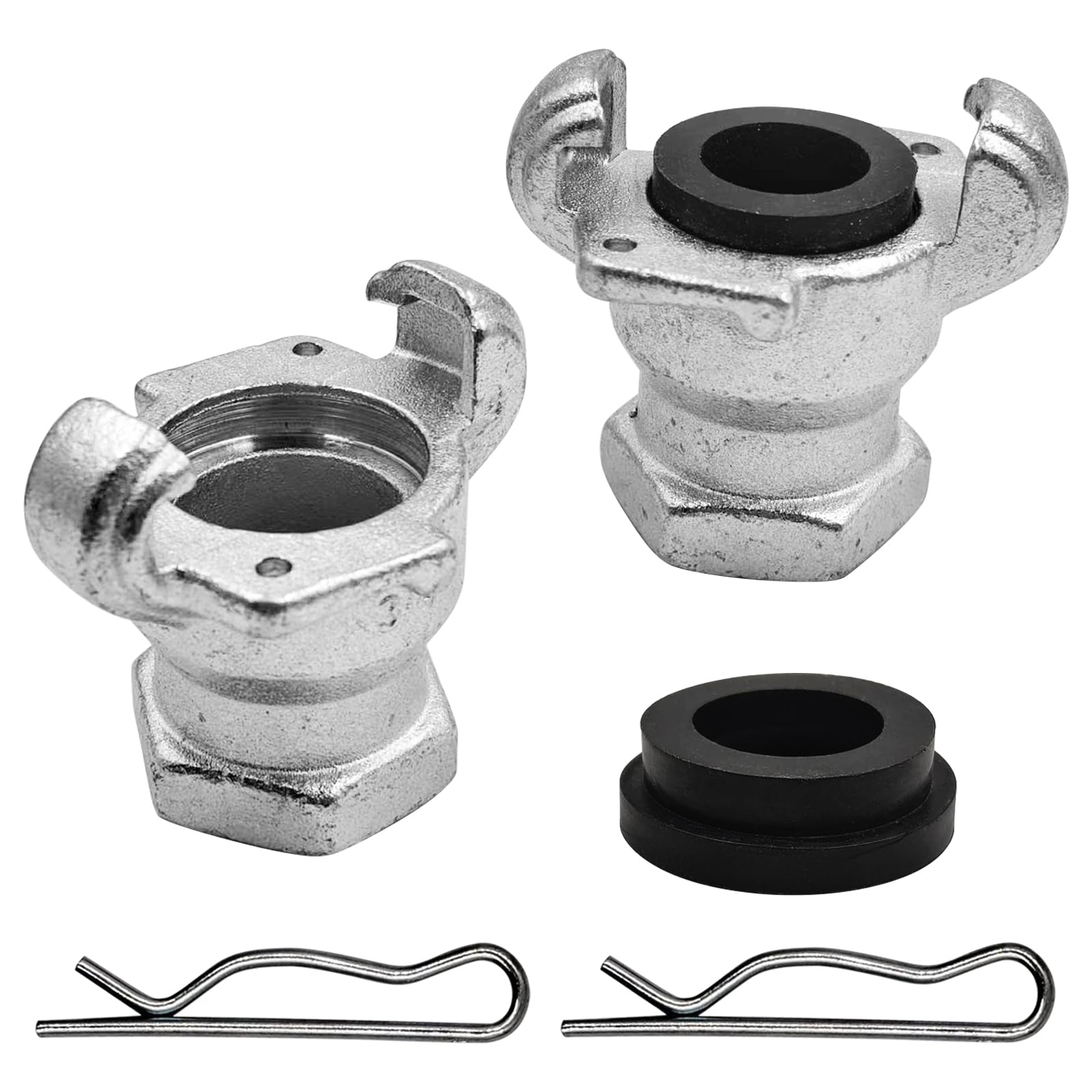 2 Sets NPT Iron Air Hose Fitting 2 Lug Universal Coupling Chicago Fitting 3/4"" NPT Female, Silver