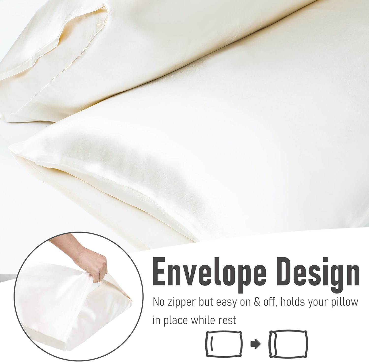 Tyfitb Satin Pillowcase for Hair and Skin, Beige Pillowcases Set of 2, Cooling Pillow Cases Standard Size(20×26 Inches), Soft Luxury Satin Pillowcase with Envelope Closure : Home & Kitchen