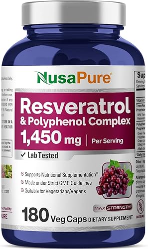 Resveratrol  Polyphenol Complex 1450 mg 180 cápsulas vegetarianas sin OMG y sin gluten Vitamina C