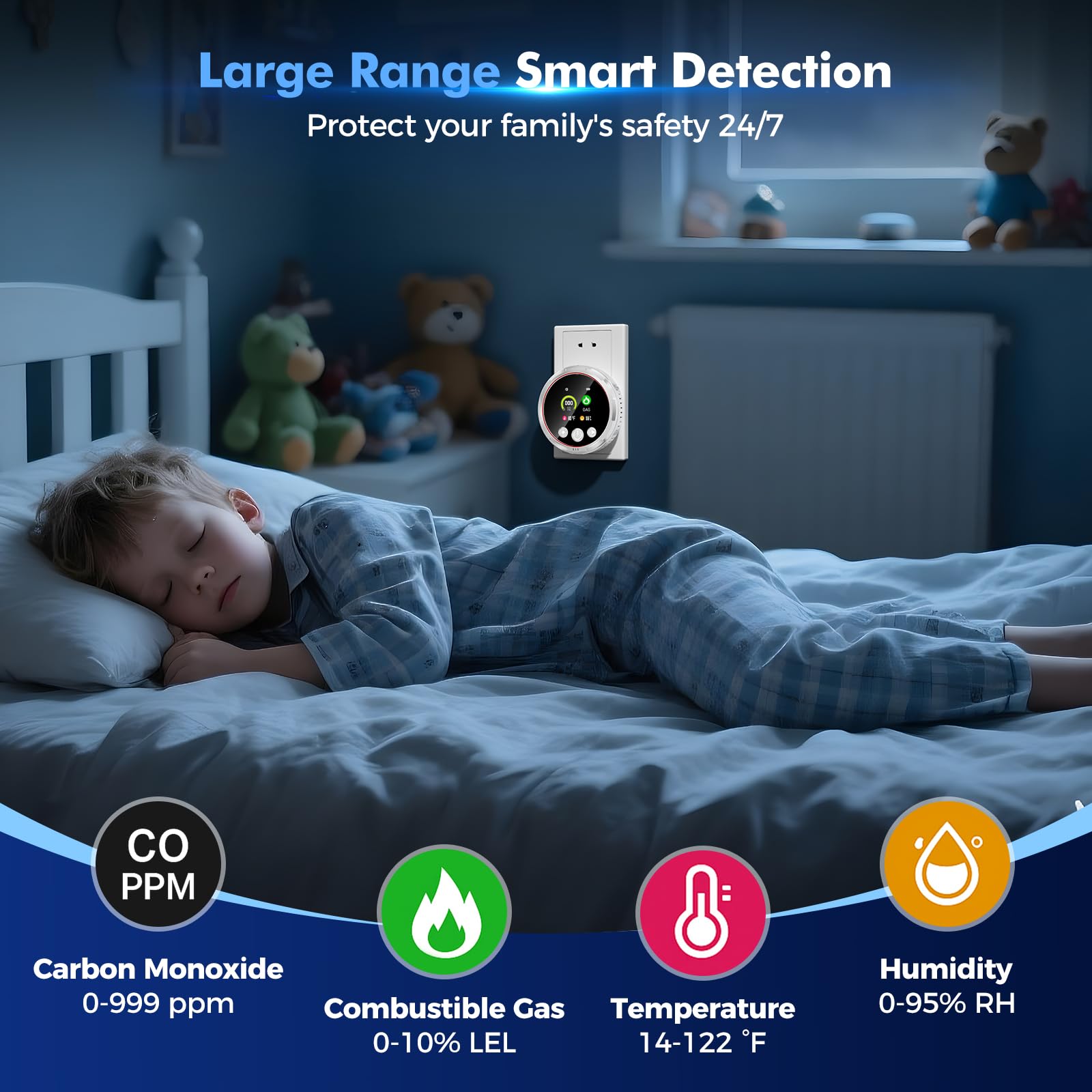 4 in 1 Carbon Monoxide Detectors Plug in, CO Detector & Natural Gas Detector with Battery Backup, HD Digital Display Monitors CO, Combustible Gas, Temp, Humidity - Home Safety for House, RV