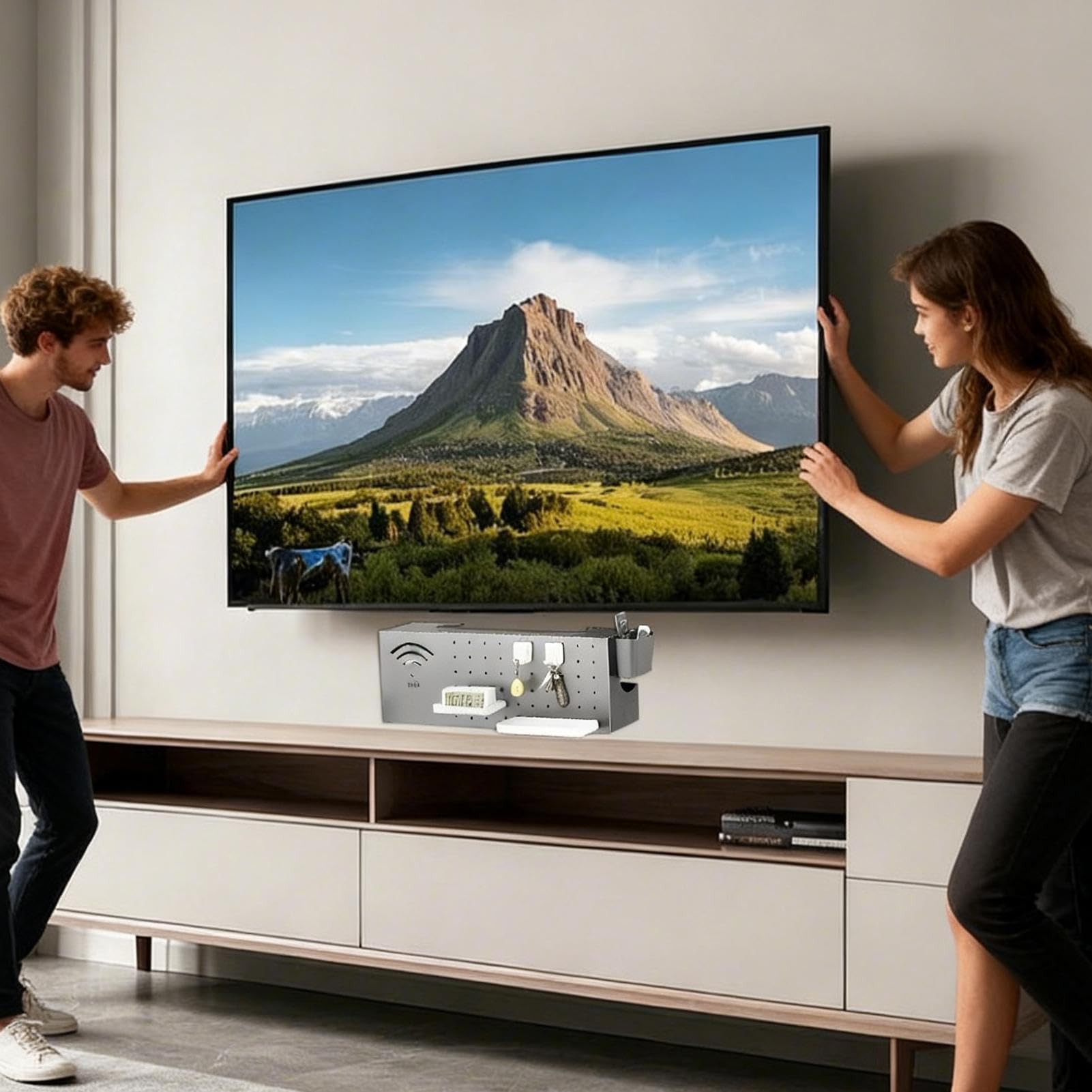 Copri Scatola Router Organizzatore Multifunzionale In Acciaio Al Carbonio | Scatola di Archiviazione per Router WiFi Per Casa Internet TV Scrivania Cesto Libri Copertura Presa Rete
