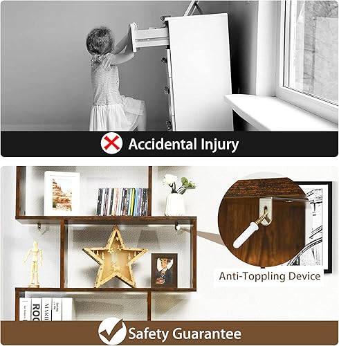 Miniatura 7 de Augester - Estantería de 6 niveles, estantería de madera en forma de S con dispositivo anti-caída, estante de exhibición independiente para sala de