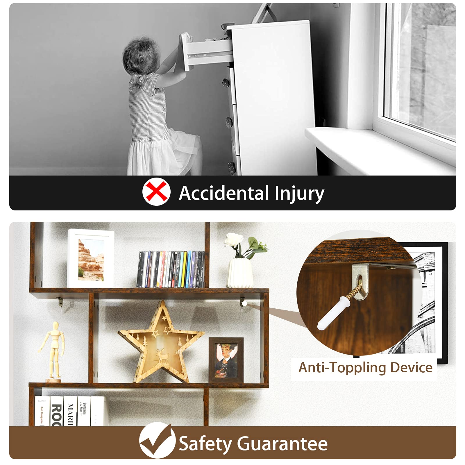 GIANTEX Libreria a Forma di S, Scaffale con 6 ripiani, Libreria in Legno a 6 Livelli, Scaffale per Libri, Libreria Multifunzionale, con Design di Antiribaltamento, 80 x 23 x 191 cm (Marrone)