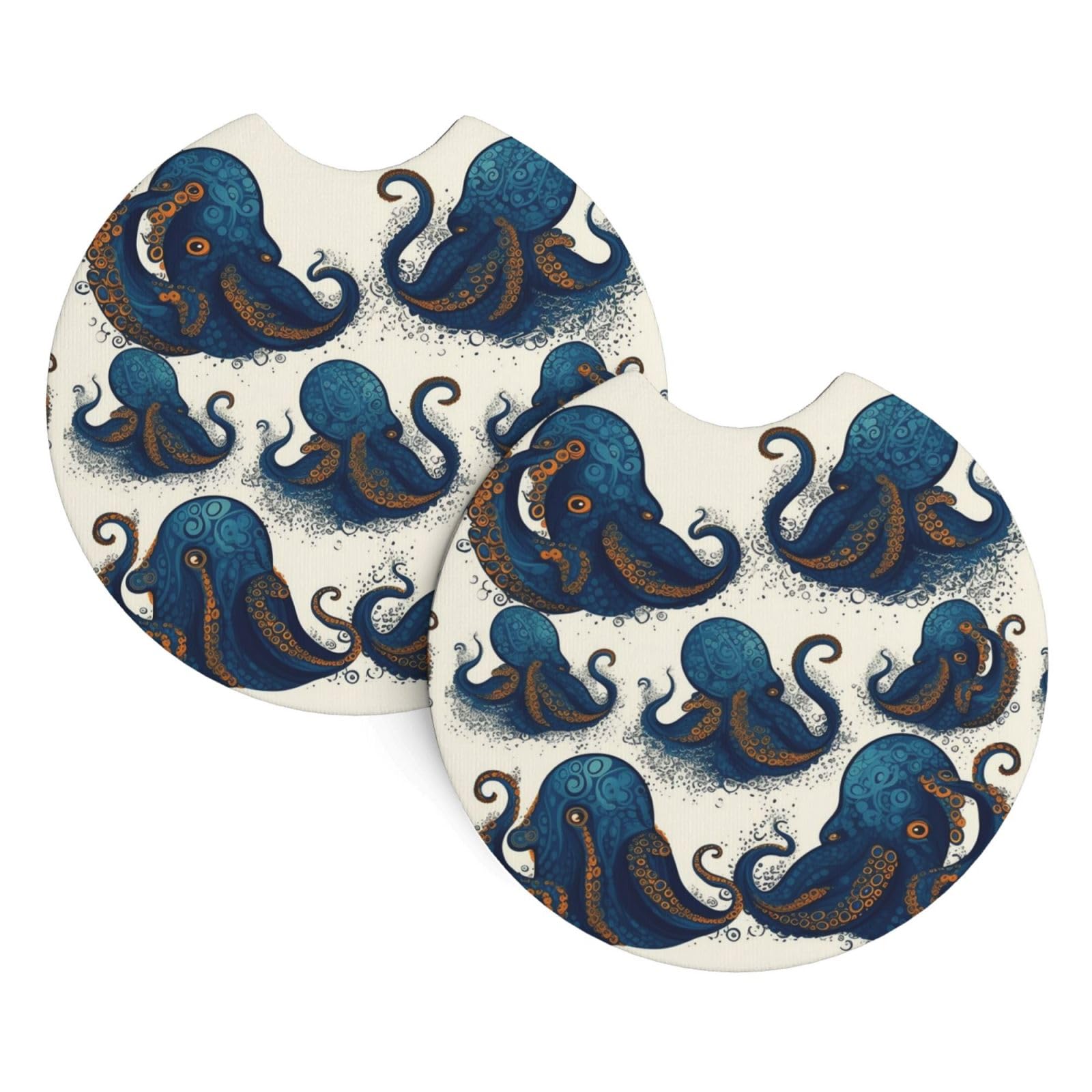 2PCS Car Coaster for Cup Holders Universal Auto Cup Mat Tentacles Octopus Cup Coaster Pad 2.7" Waterproof Neoprene Non-Slip Cup Holder Coasters Car Interior Accessories for Women Men