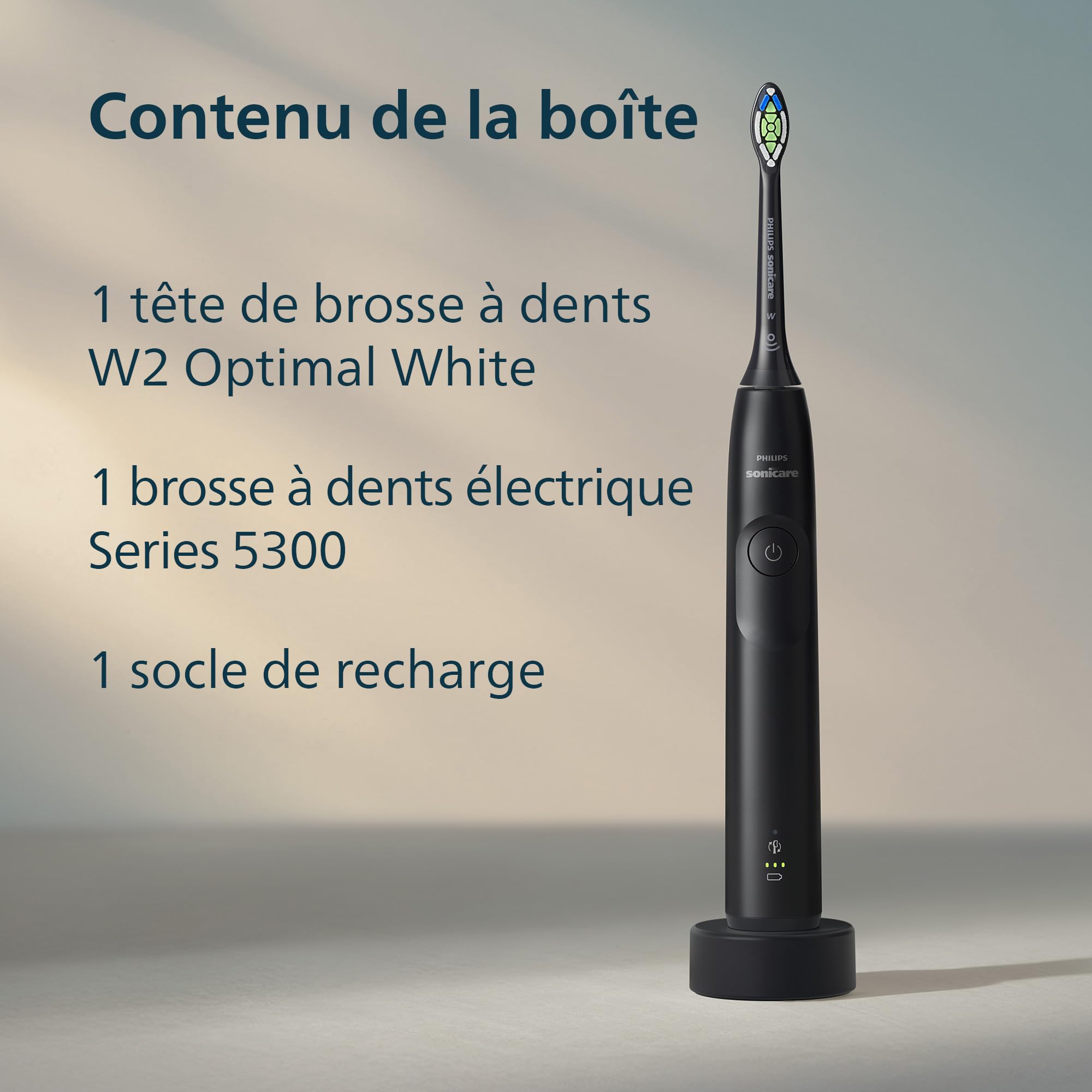 Philips Sonicare 5300 - Brosse à dents électrique sonique avec 2 niveaux d'intensité, Alerte de pression, EasyStart, SmarTimer et BrushPacer, Noir, modèle HX7101/01 [Nouvelle technologie]