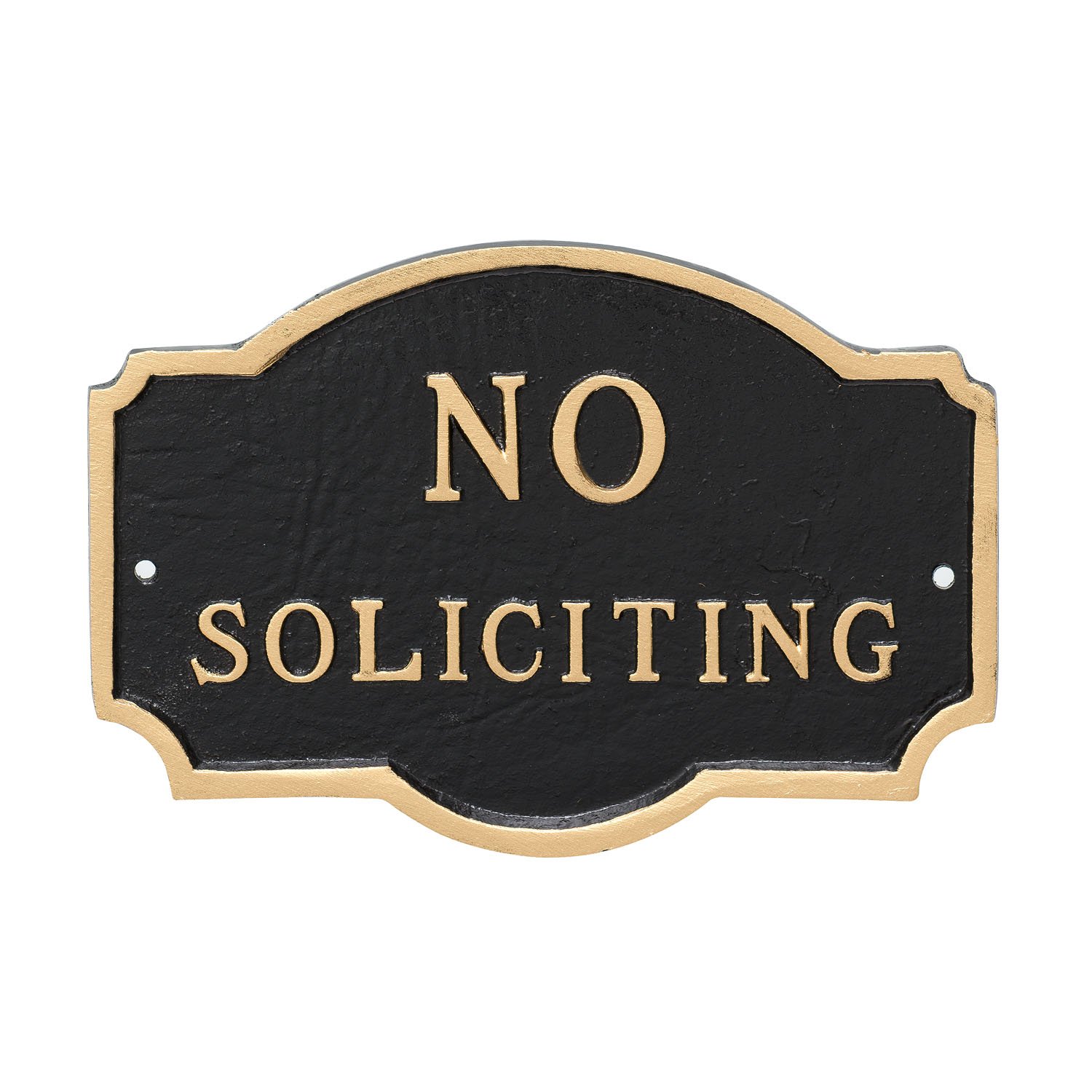 4.5" x 7.15" Petite Montague No Soliciting Statement Plaque Sign - Black/Gold