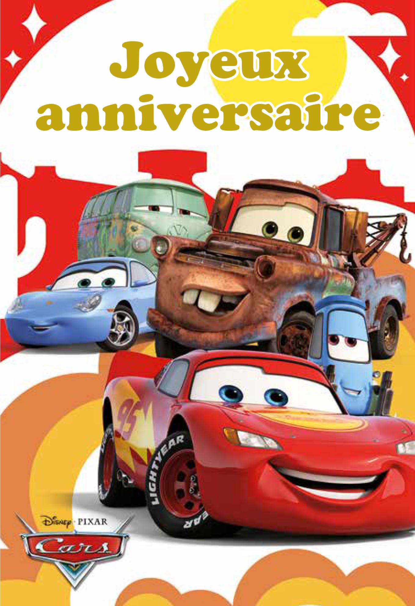 Carte ANNIVERSAIRE Cars Disney Pixar Licence Officielle - Voiture de Course Rouge pour Enfant - Avec Enveloppe 12x17,5cm