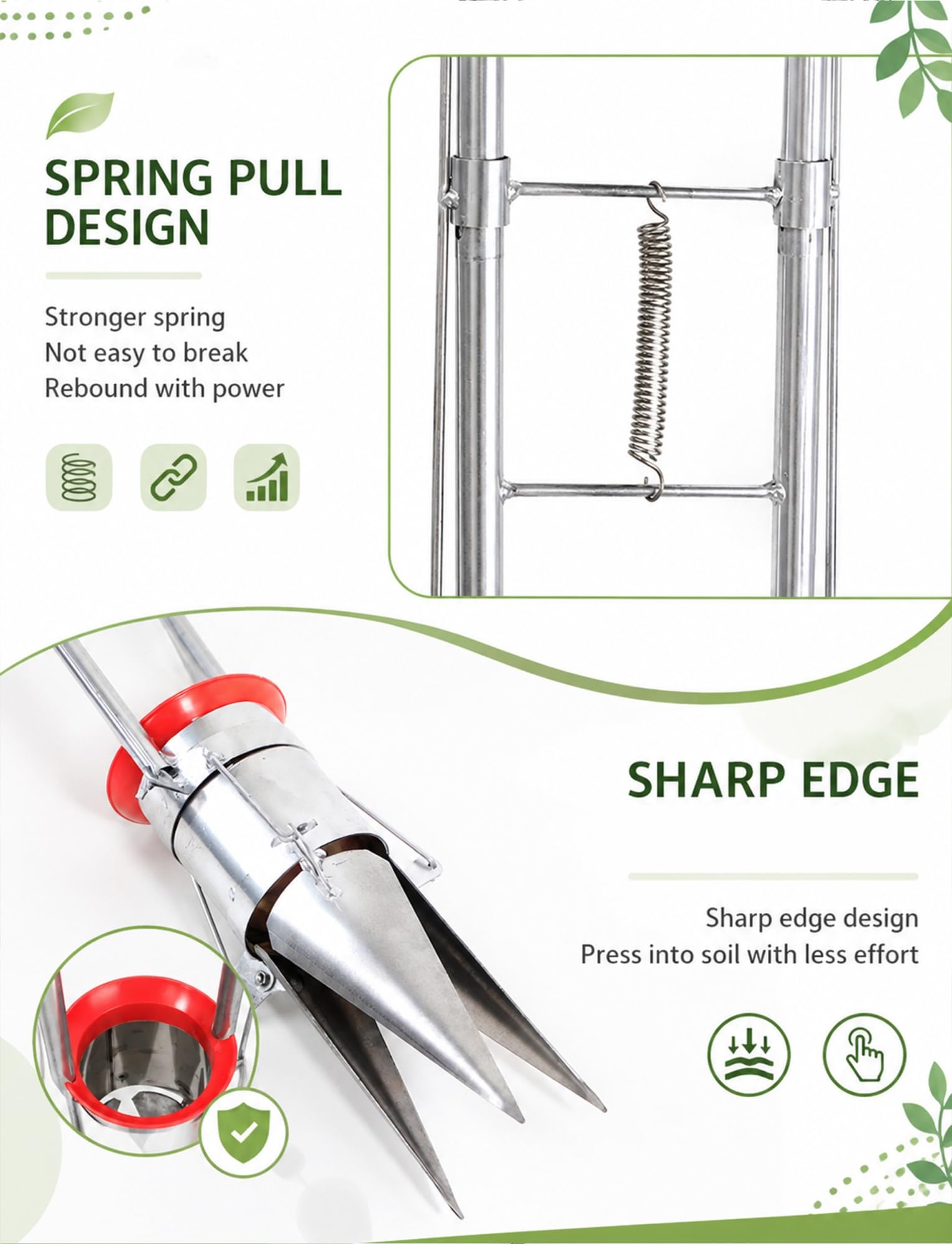 Strumento for piantare bulbi a manico lungo, trapiantatrice for piantine a 3 aperture, creatore manuale di fori da giardino in acciaio inossidabile for letti di verdure(3 in/7.6 cm,7.9 in/20 cm)