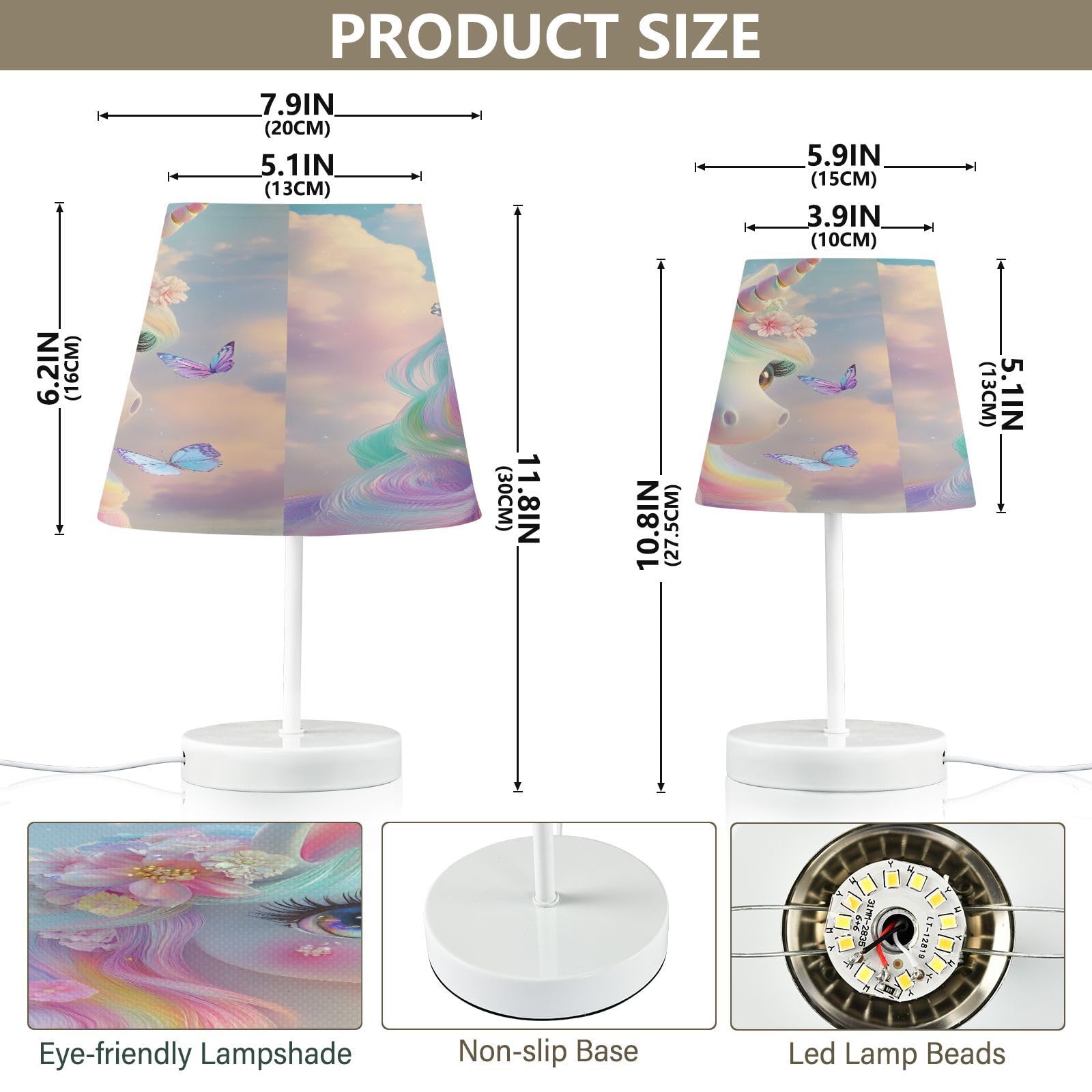 Mnsruu Lámparas de mesita de noche con puertos USB, lindas lámparas de escritorio con diseño de unicornio, mariposa, para dormitorio, sala de estar, oficina, M
