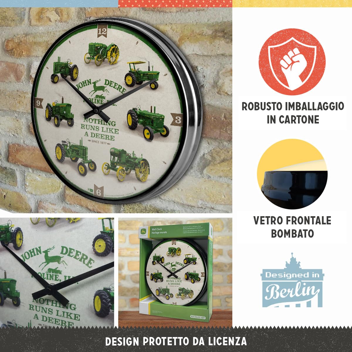 Nostalgic-Art Orologio da muro retrò, Ø 31 cm, John Deere – Model Chart