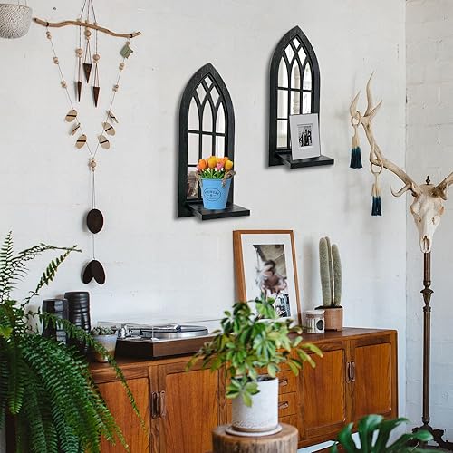 Miniatura 5 de Juego de 2 candelabros de pared de madera, candelabros rústicos de pared, decoración de pared colgante de granja, marco de madera tallada,