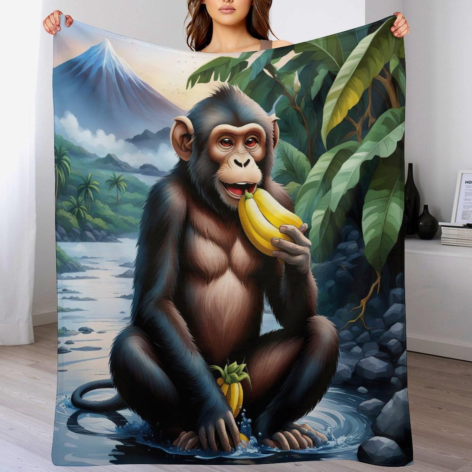 Couverture animal singe douce et chaude pour chambre et voyage