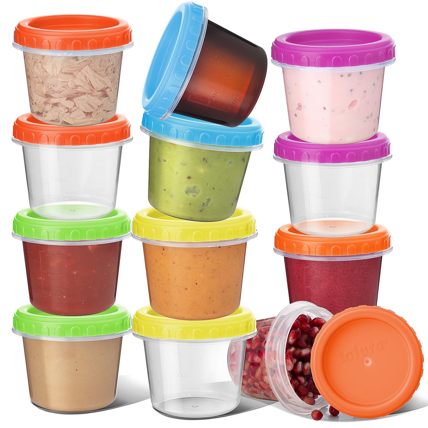 Tafura Small Lunch Containers [12 Pack] 4 Oz. Small Containers with Lids | Snack Containers for Lids | Condiment Containers for Puree, Snacks, and More | Reusable, BPA Free