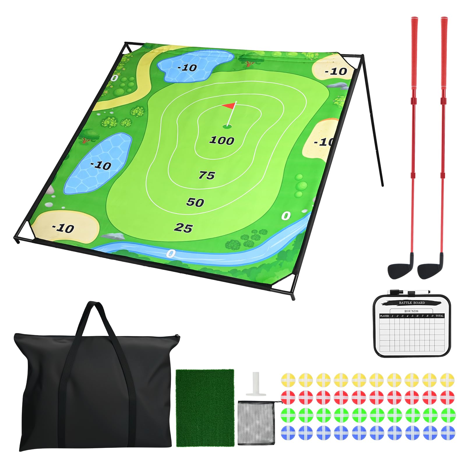 Juego de Golf Extra Grande de 1,8 x 1,8 m con Marco de Aluminio, Juego de Objetivo Familiar portátil para Entrenamiento de descamación, diversión para niños y Adultos, Interior y Exterior