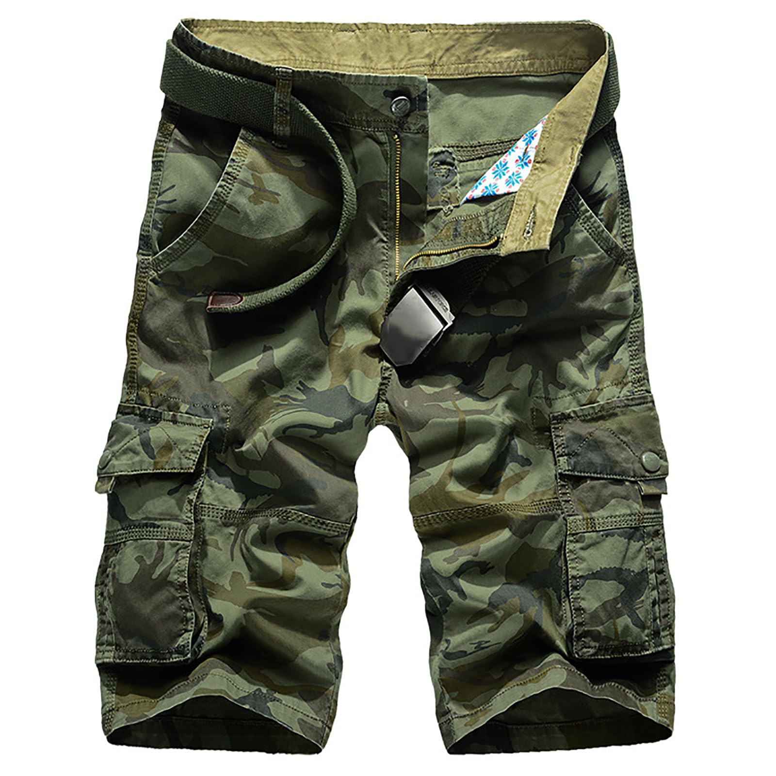KINROCO Mens Camo Cargo Shorts Summer Combat Camouflage Half Pants Hunting Camping Tactical Shorts with Multi Pockets(Size:42W,Color:Green)