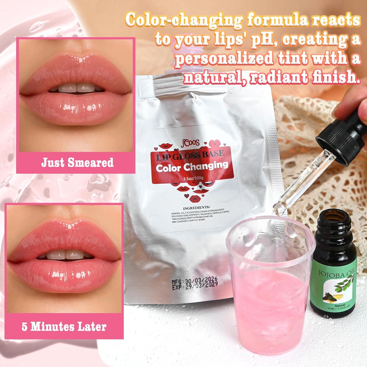 Lip Gloss Making Kit- DIY Color Changing Lip Gloss Kit for Women, Make Your Own Lip Gloss with Moisturizing Lip Gloss Base, Pigments, Fun Magic Temperature Change Lipstick Gifts for Women Girls