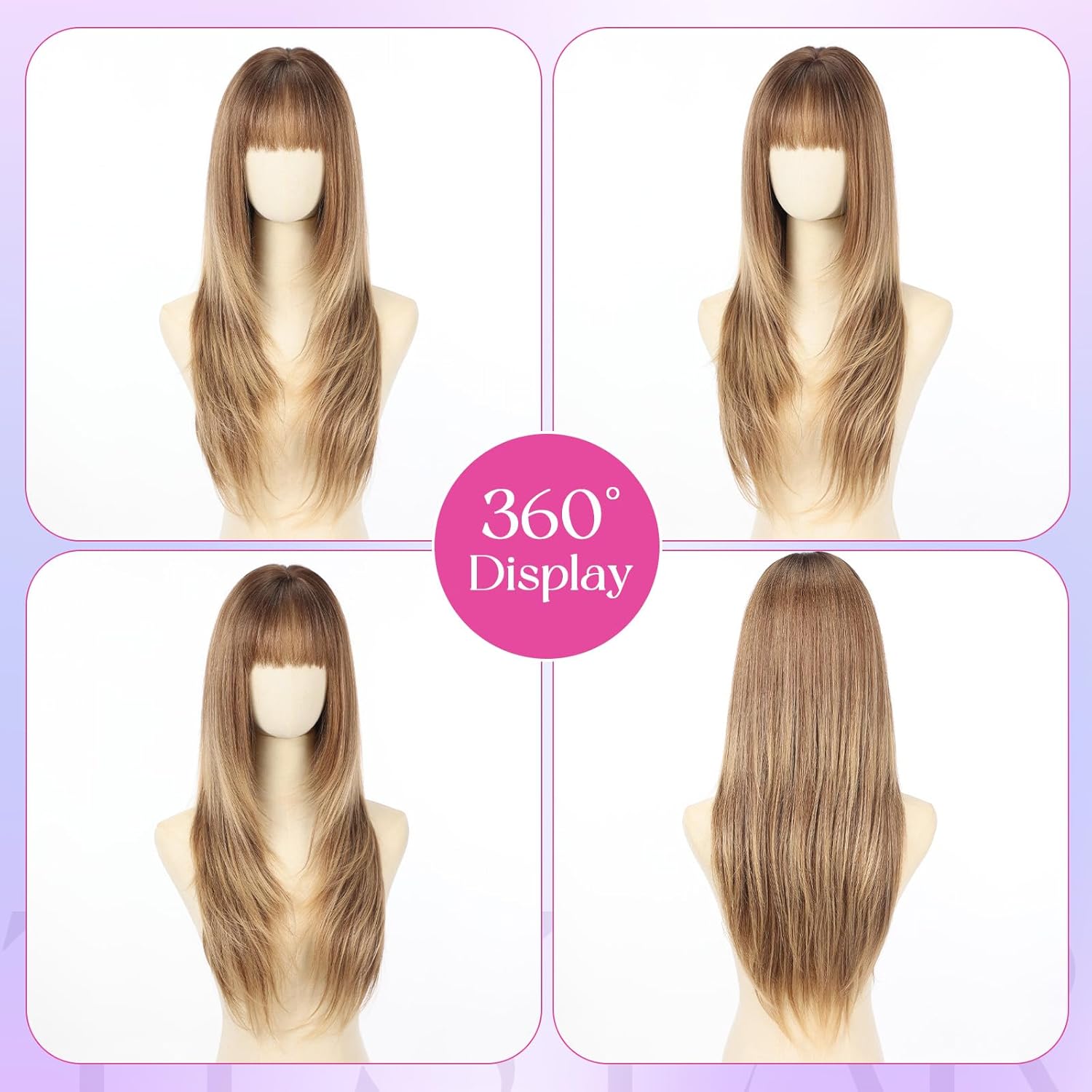 testar Long Brown Straight Wigs With Bangs Long Ombre Brown Blonde Synthetic Wigs for White Women Daily Use 26IN