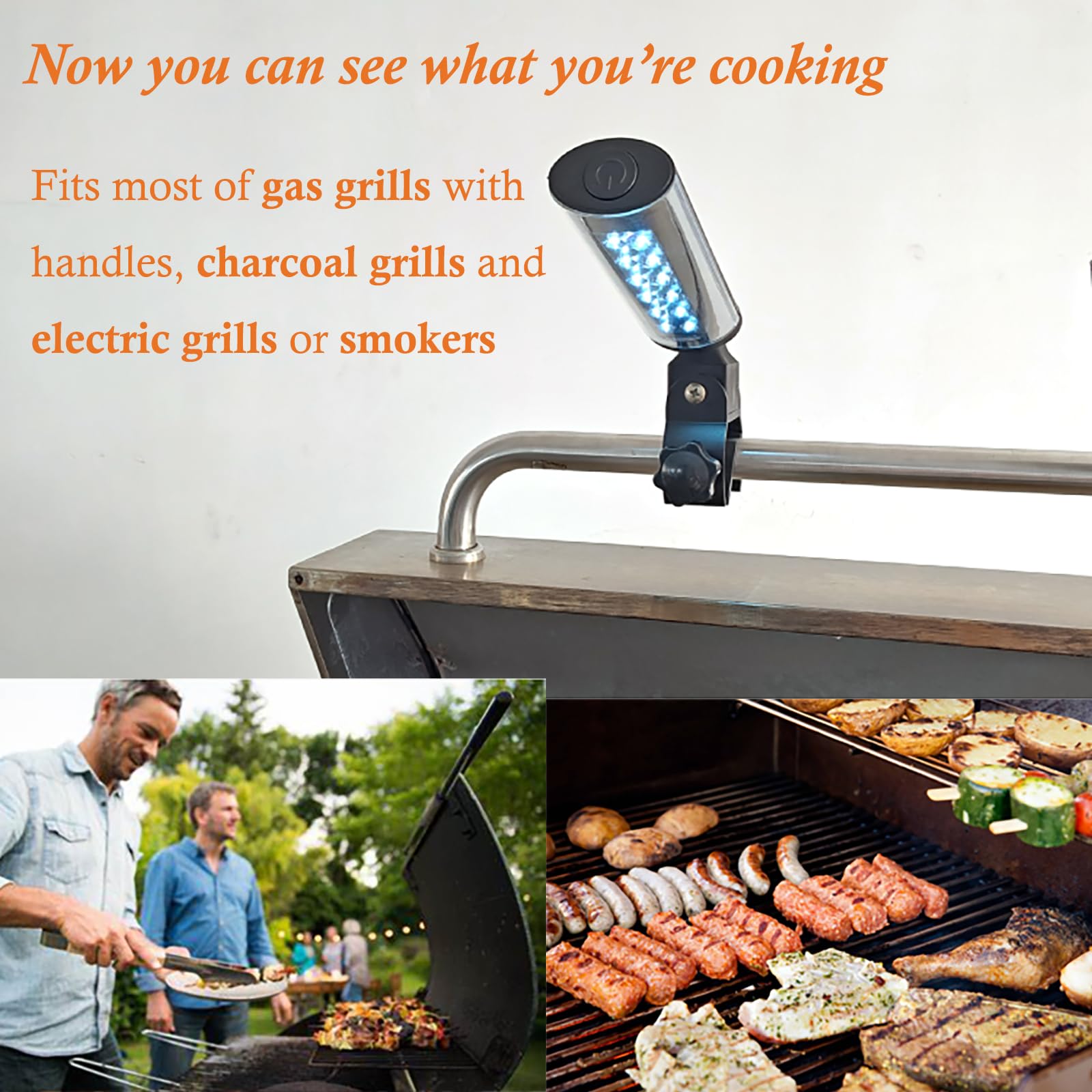 Luz de parrilla para barbacoa para el día del padre, funciona con pilas, abrazadera de 12 LED en la lámpara de mango de parrilla para barbacoa, ajustable en 360° 3