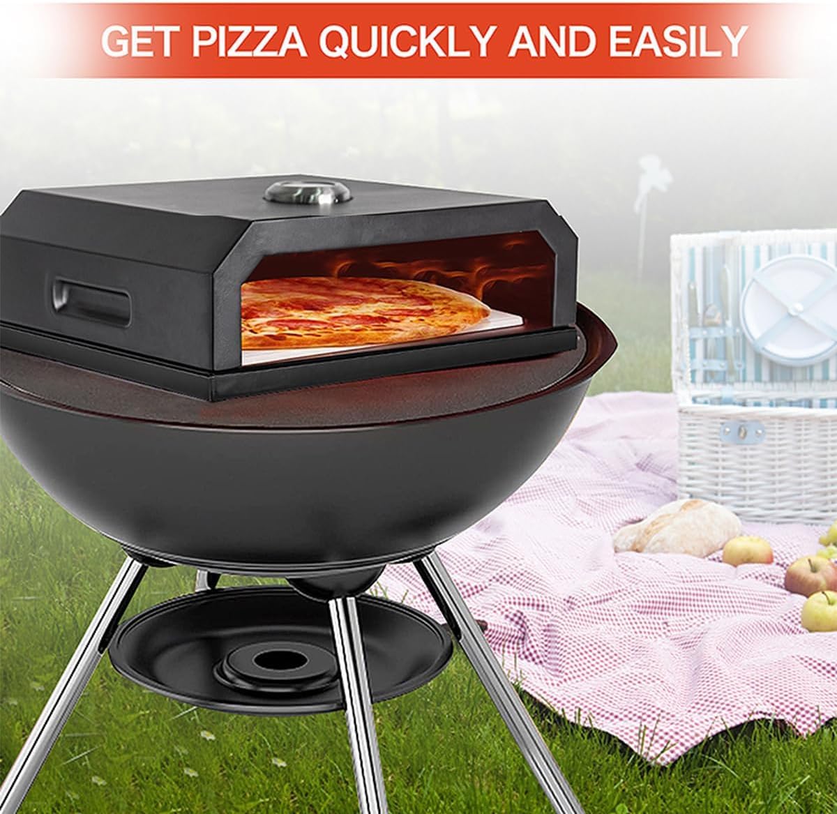 Forno a legna per pizza con termometro, barbecue all'aperto, forno per pizza portatile, per campeggio, adatto per forni a gas/elettrico/carbone