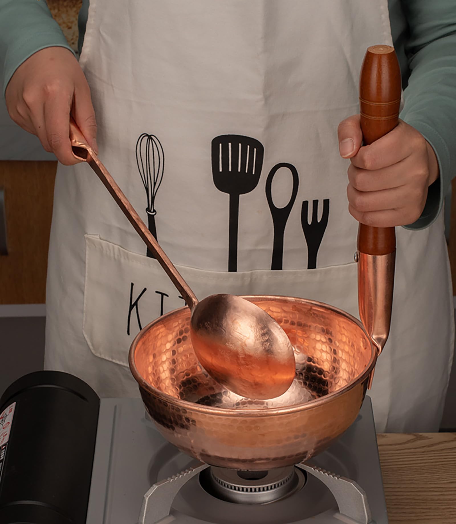 Cacerola de cobre de fondo plano, olla multifuncional para cocinar en estufas, sopas, calentar mantequilla y hacer caldo