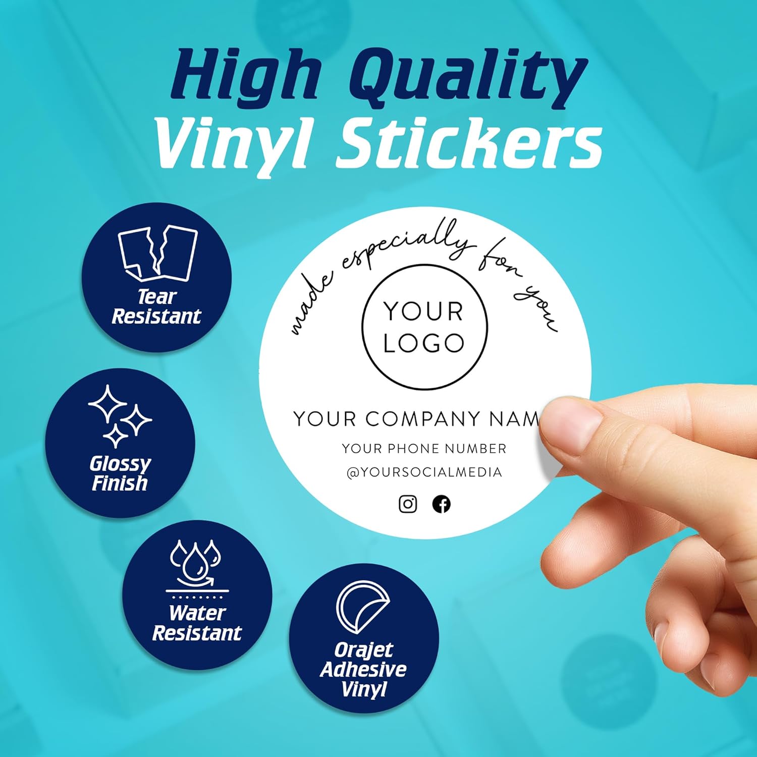 DayStar Custom Signs & Design: 100 Round Personalized Stickers, Self-Adhesive Vinyl Stickers (White, 3x3) for Business Logo and Labels