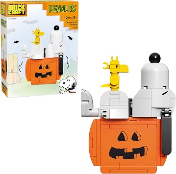 Brickcraft Peanuts Snoopy on Pumpkin Brick Building Set, 112 Pieces | DIY Halloween & Fall Block Kit Thanksgiving Jack-O-Lantern Display, Collectible Decor & Seasonal Gift for Kids & Adults, Ages 8+