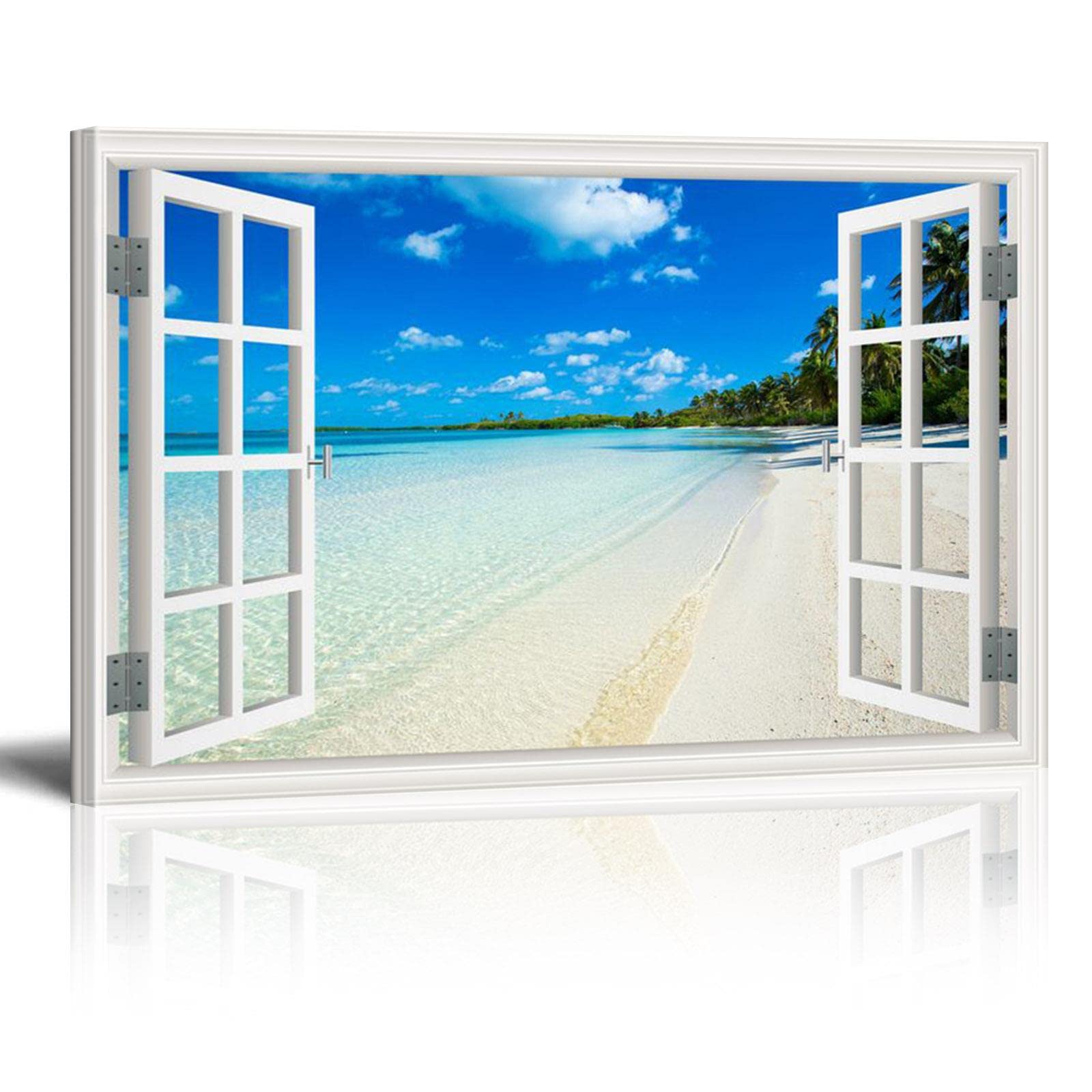 HOLEILUCK Flower Garden Landscape Window 3D Modern Living Room Home Decor Cuadros Wall Murals for Living Room Forest 95x70cm/38x28in With Frame