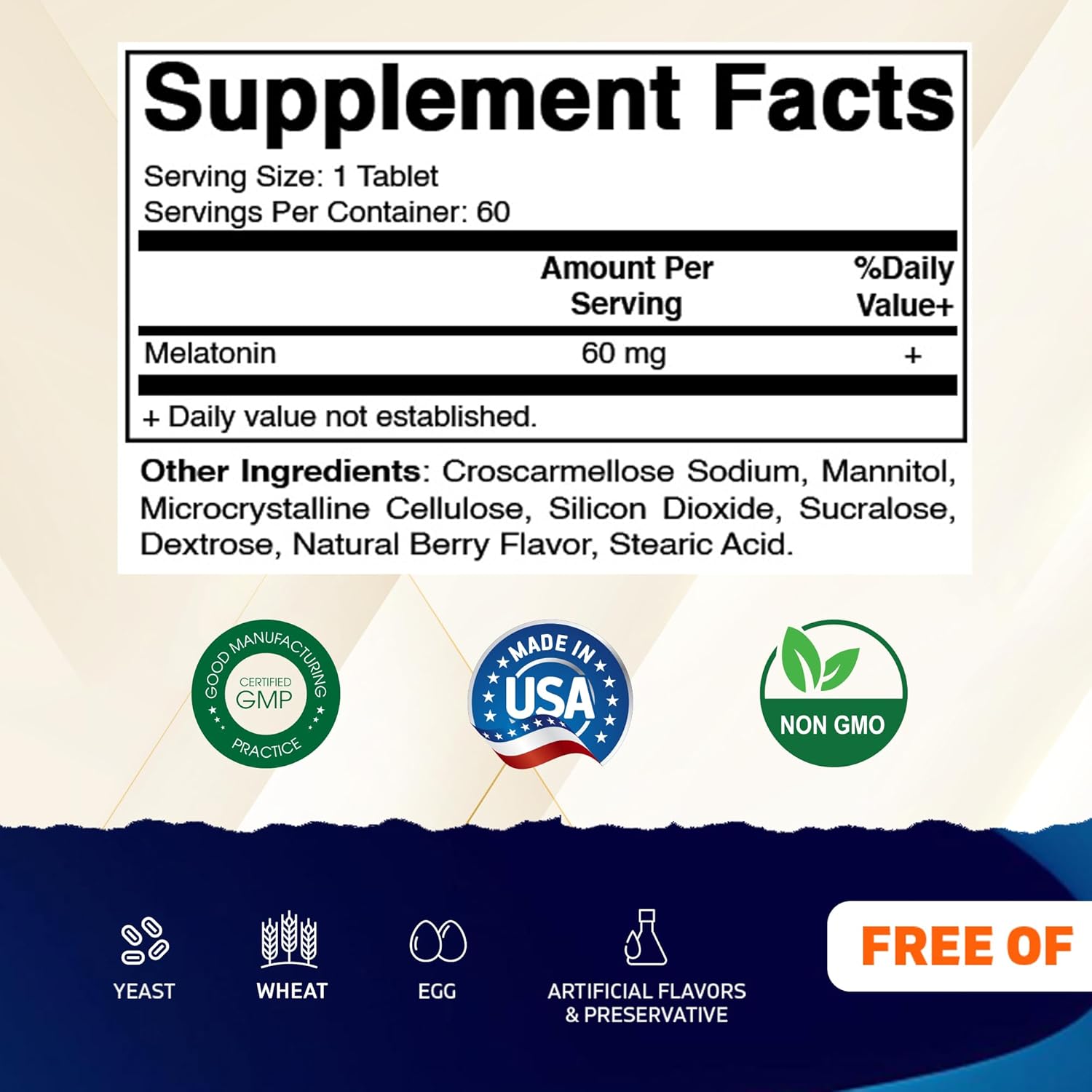 Vitamatic Melatonin 60 mg Fast Dissolve Tablets - 60 Vegan Natural Berry Flavor Tablets - Non-Habit Forming - Non-GMO, Gluten Free (1 Bottle) - Image 2