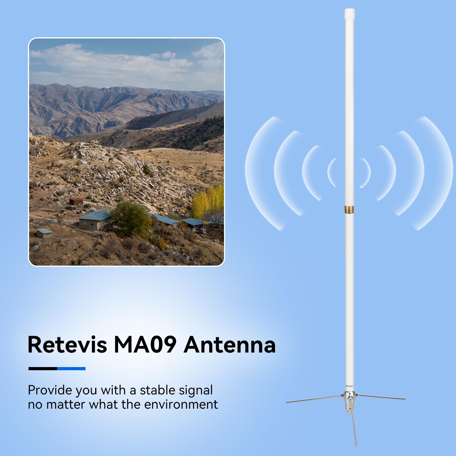 Retevis Antena de base de fibra de vidrio de alta ganancia GMRS de 462-467 MHz, conector SL16K/PL259 para estación base de radio bidireccional RT97 (1 unidad)