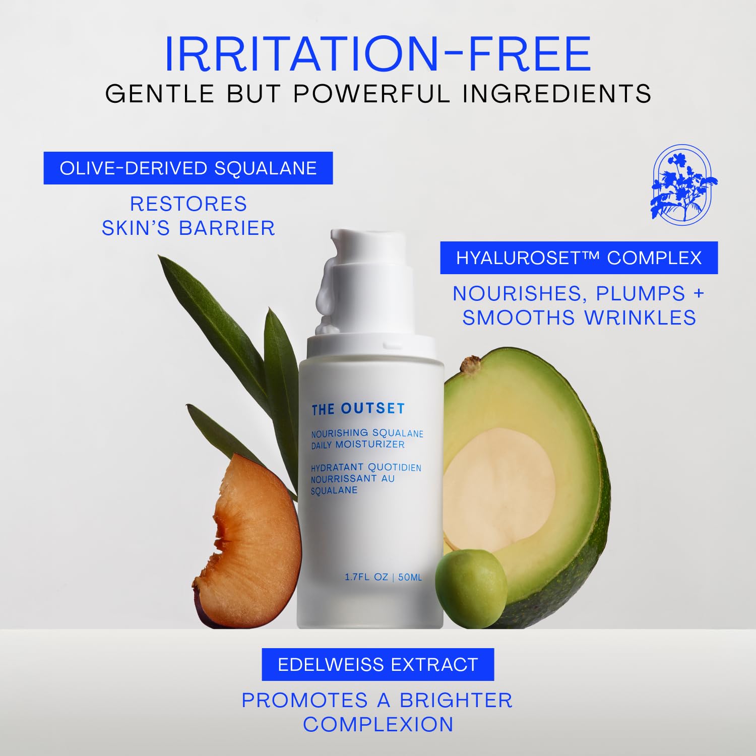 The Outset Crema hidratante diaria nutritiva con escualano – suave, sin perfume, no comedogénica, reparadora de barrera cutánea, hidratante, limpia, vegana, sin gluten, para todo tipo de p
