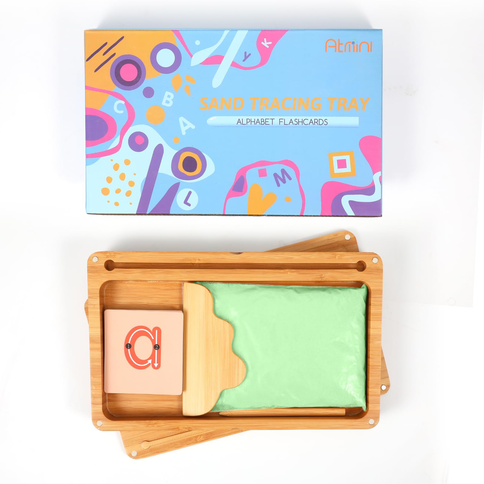 AtMini Montessori, tavolo di sabbia per allenamento precoce scrittura e disegno giocattolo in legno Montessori tavolo di sabbia giocattolo educativo per lo sviluppo motorio precoce nei bambini (verde)
