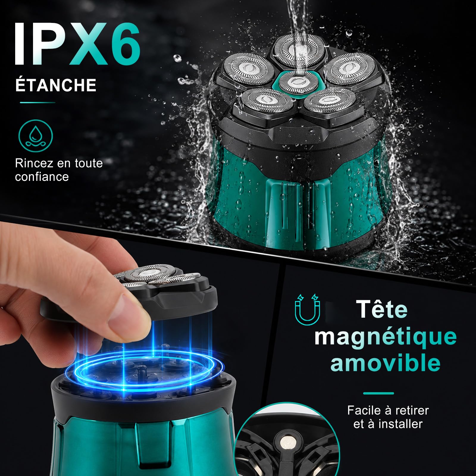 VGR 373 Rasoir Tete Chauve Homme Flottante 6D Étanche IPX5 Avec Écran LED