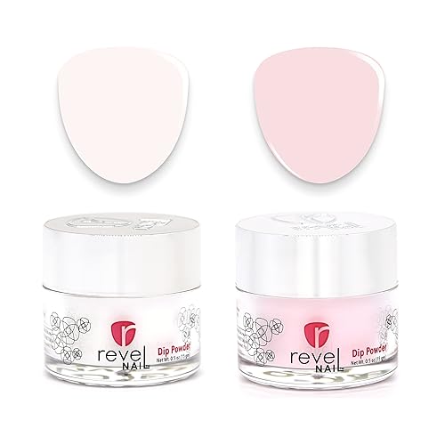 Revel Nail Polvo de inmersión Esmalte de uñas en polvo transparente y rosa, polvo de inmersión resistente a las virutas con vitamina E y calcio,