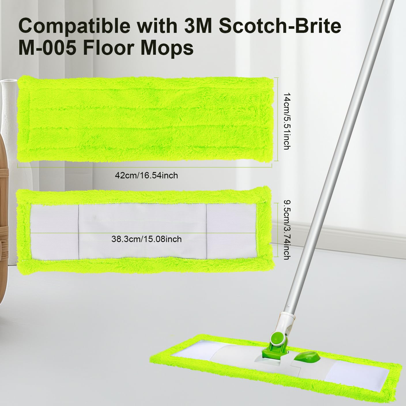 Wkłady do mopa z mikrofibry, kompatybilne z mopami podłogowymi 3 M Scotch-Brite M-005, wielokrotnego użytku, wymienne podkładki do mopa podłogowego z twardego drewna, czyszczenie na mokro, zielone, 8