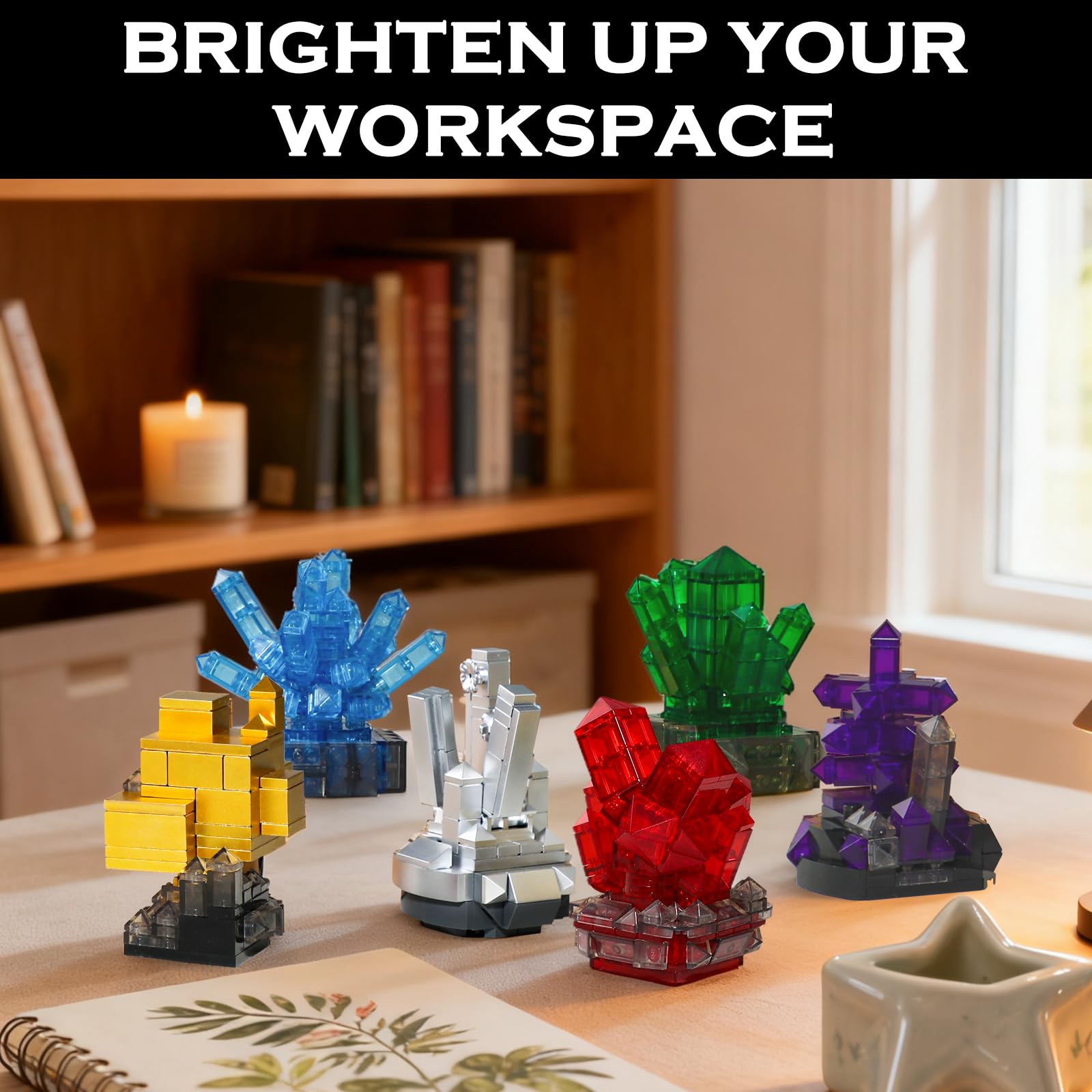 Mineral Building Set for Adults, 564PCS Geology Crystal Collection Kit with 6 Gems Models – Home and Office Decor for Adult, Elegant Desk Décor & Idea Gift for Men & Women